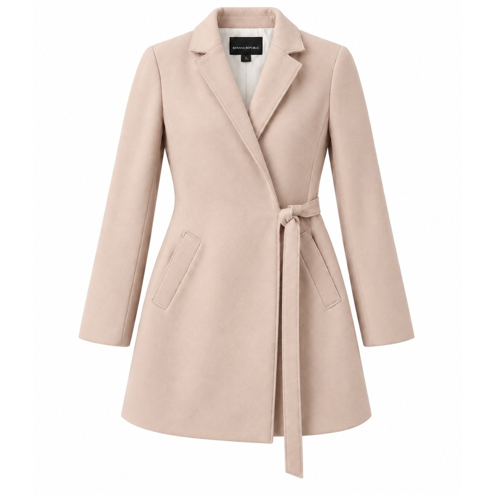 Banana Republic Womens XS Melton Wool Blend Side Tie Coat Soft Pink Quiet Luxury